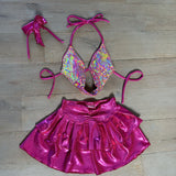 Holographic sparkle bundle (pink) - cowl neck, skirt & choker image 1