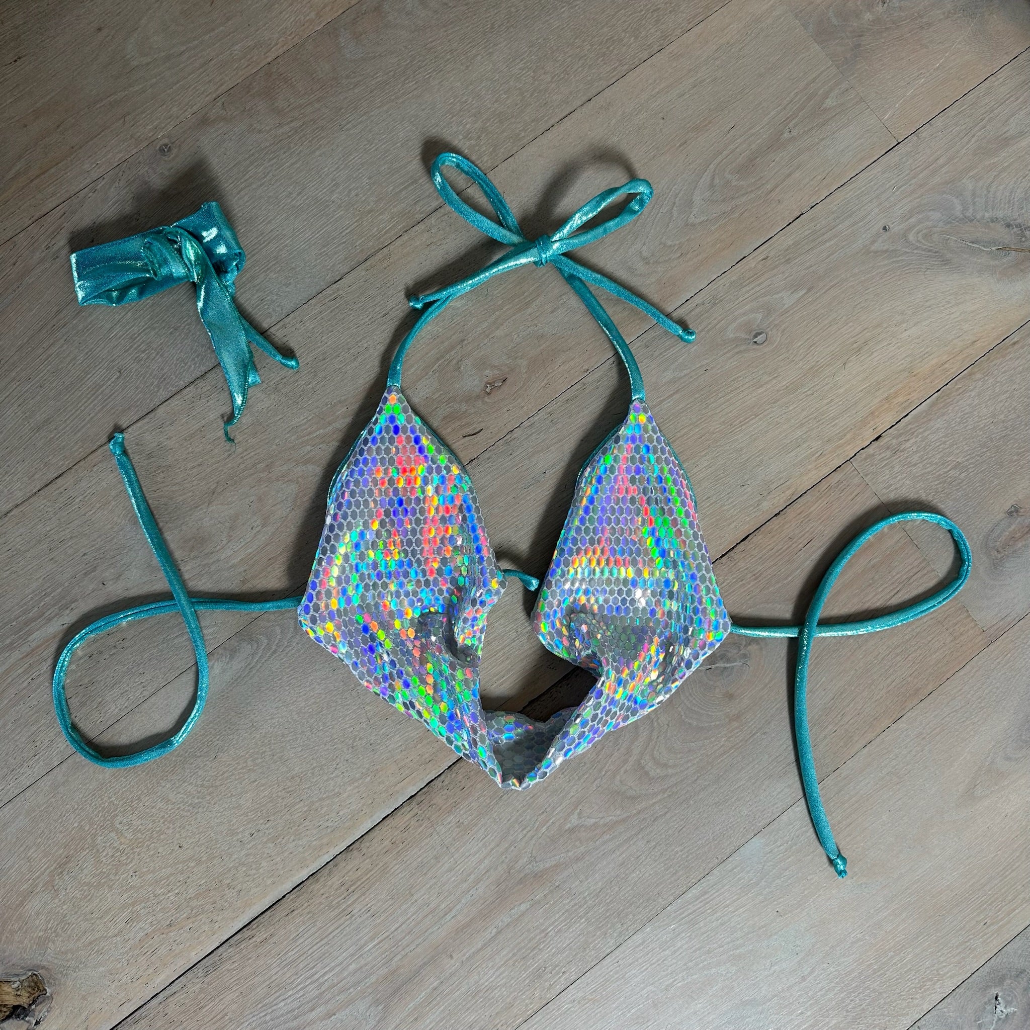 Holographic sparkle (blue) - cowl neck & skirt with choker image 4