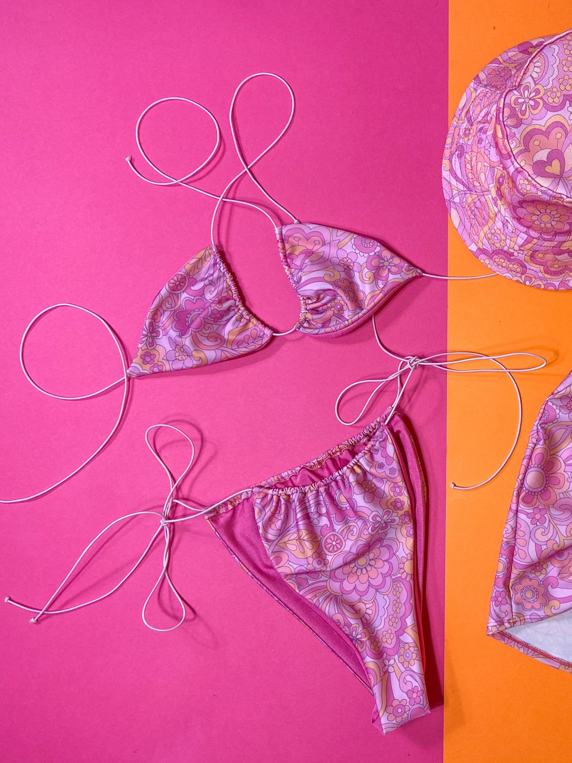 Cord bikini set- Baby pink flower power image 3