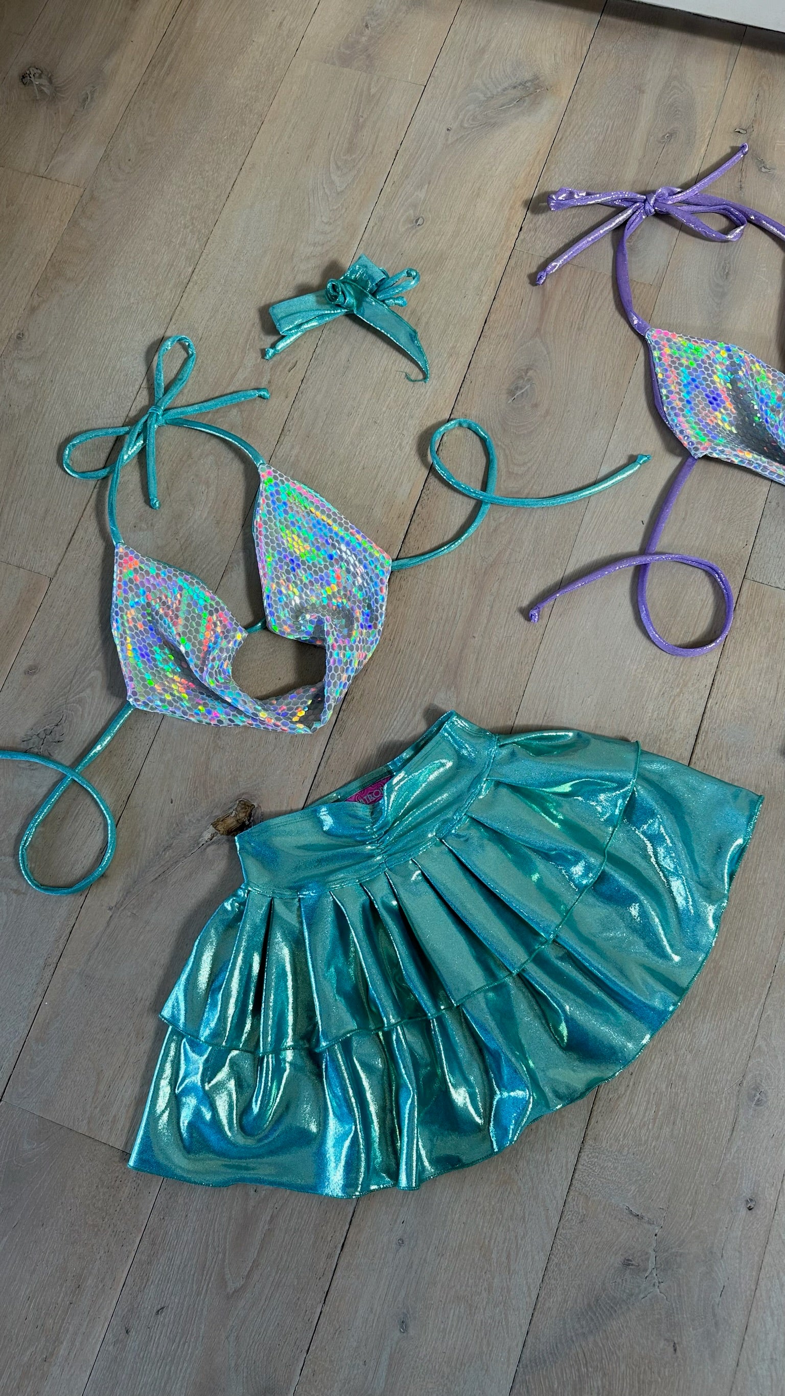 Holographic sparkle (blue) - cowl neck & skirt with choker image 0
