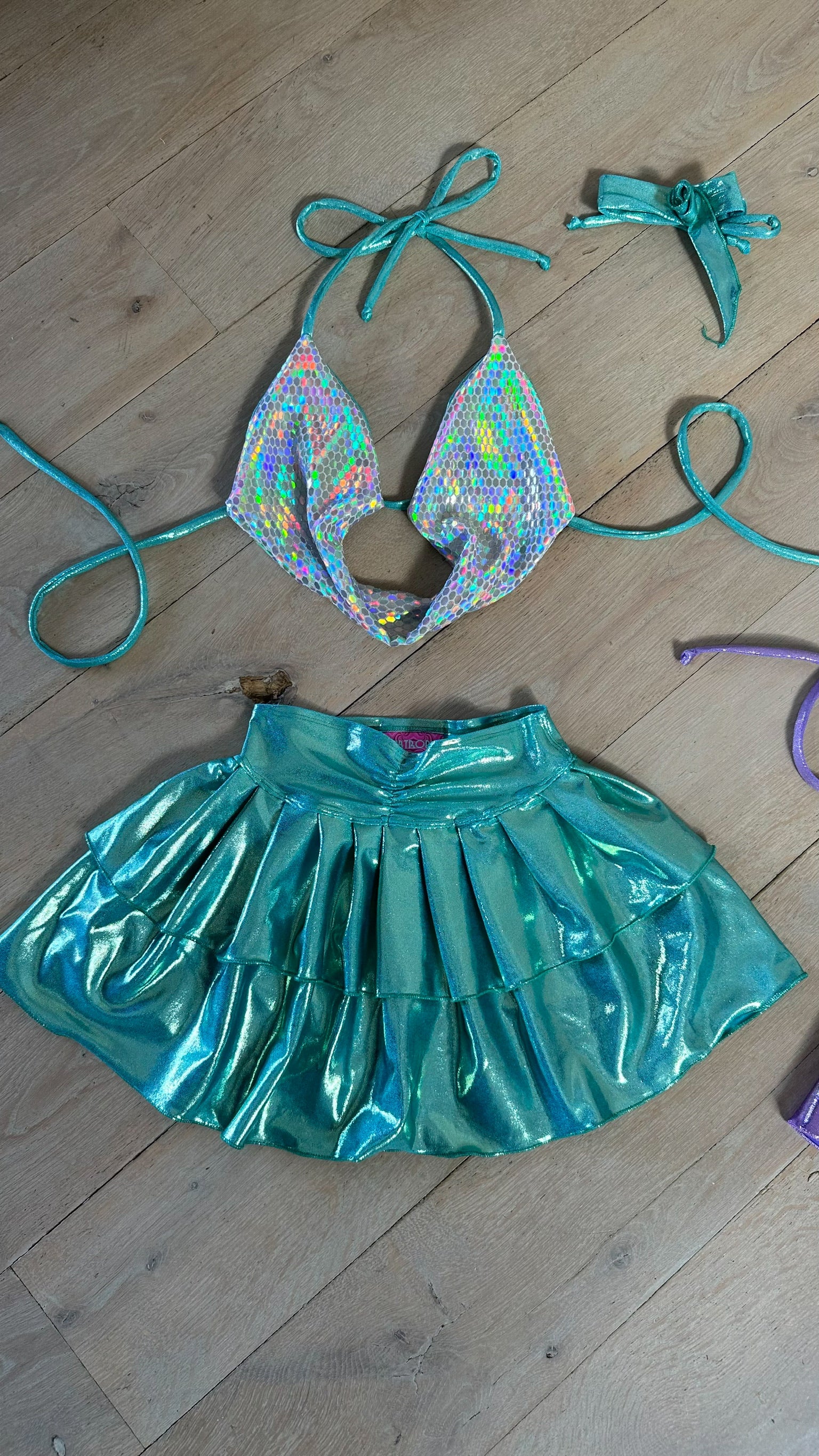 Holographic sparkle (blue) - cowl neck & skirt with choker image 5