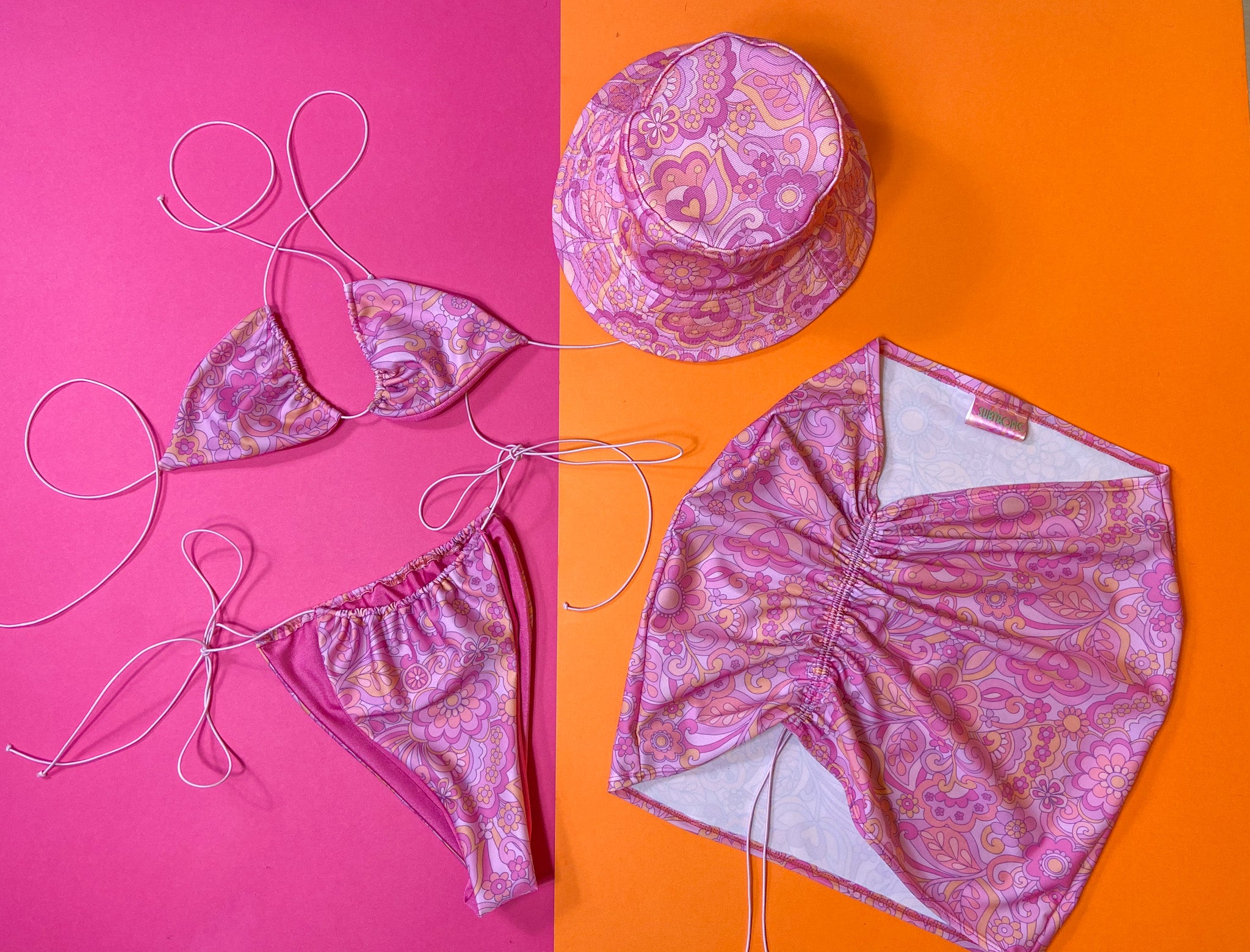 Cord bikini set & skirt - Baby pink flower power image 2