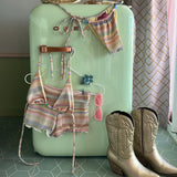 Pastel Stripe Bikini Set & Shorts