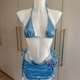 Powder Blue Bikini Set, Sequin Cowl Neck Top & Skirt - Bundle