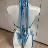 Powder Blue Bikini Set & Sequin Cowl Neck Top