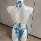 Powder Blue Sequin Bikini Set & Skirt