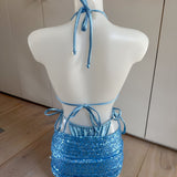 Powder Blue Sequin Bikini Set & Skirt