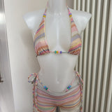 Pastel Stripe Bikini Set & Shorts