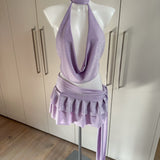 Sparkly Lurex Lilac Cowl Neck Top & Skirt