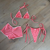 Red Gingham Bikini Set & Shorts