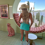 Turquoise Textured Bikini Set & Skirt