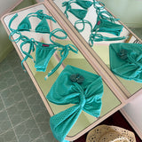 Turquoise Textured Bikini Set & Skirt