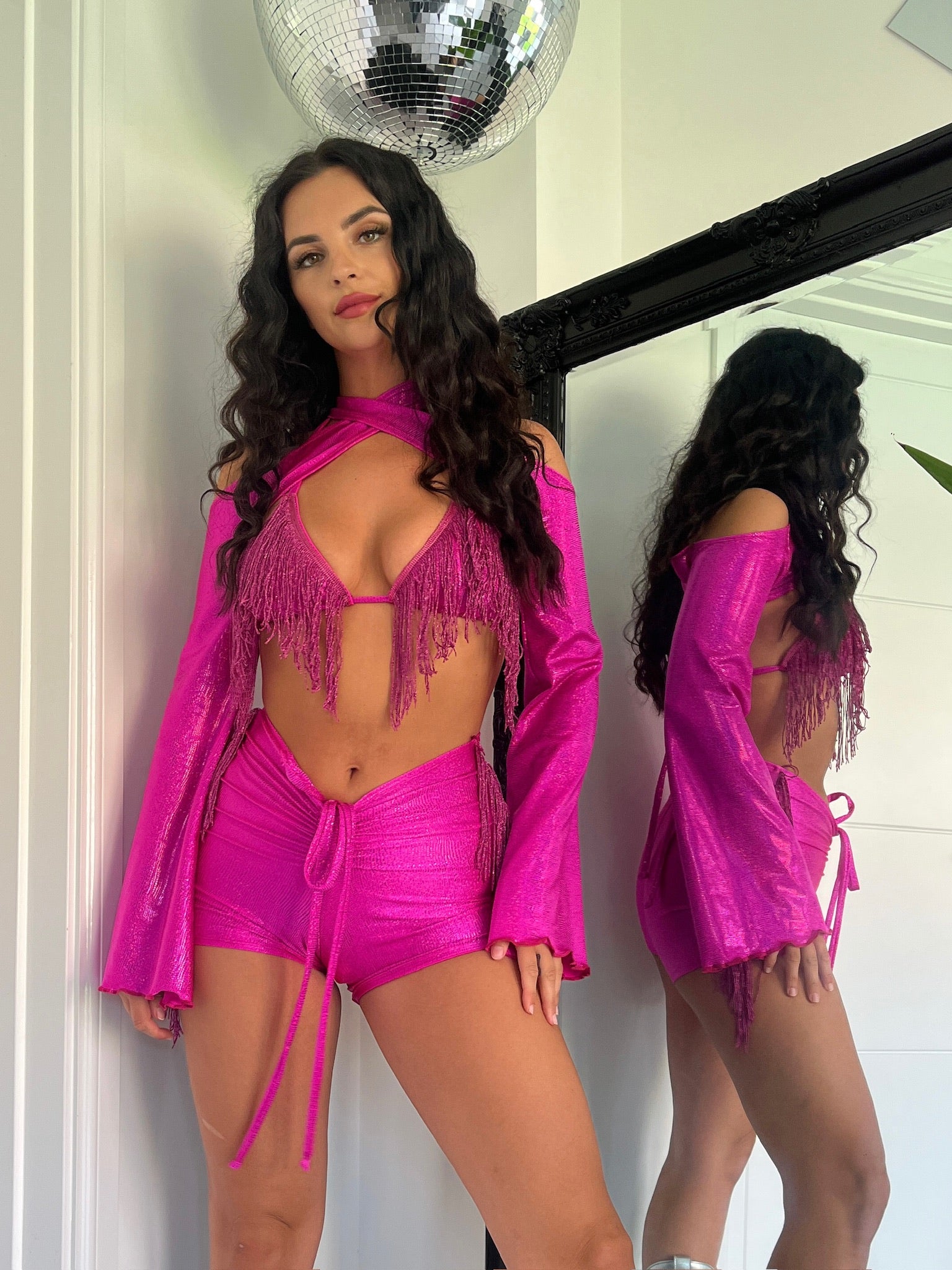Hot pink sparkle hologram - Bralet, sleeves & shorts image 3