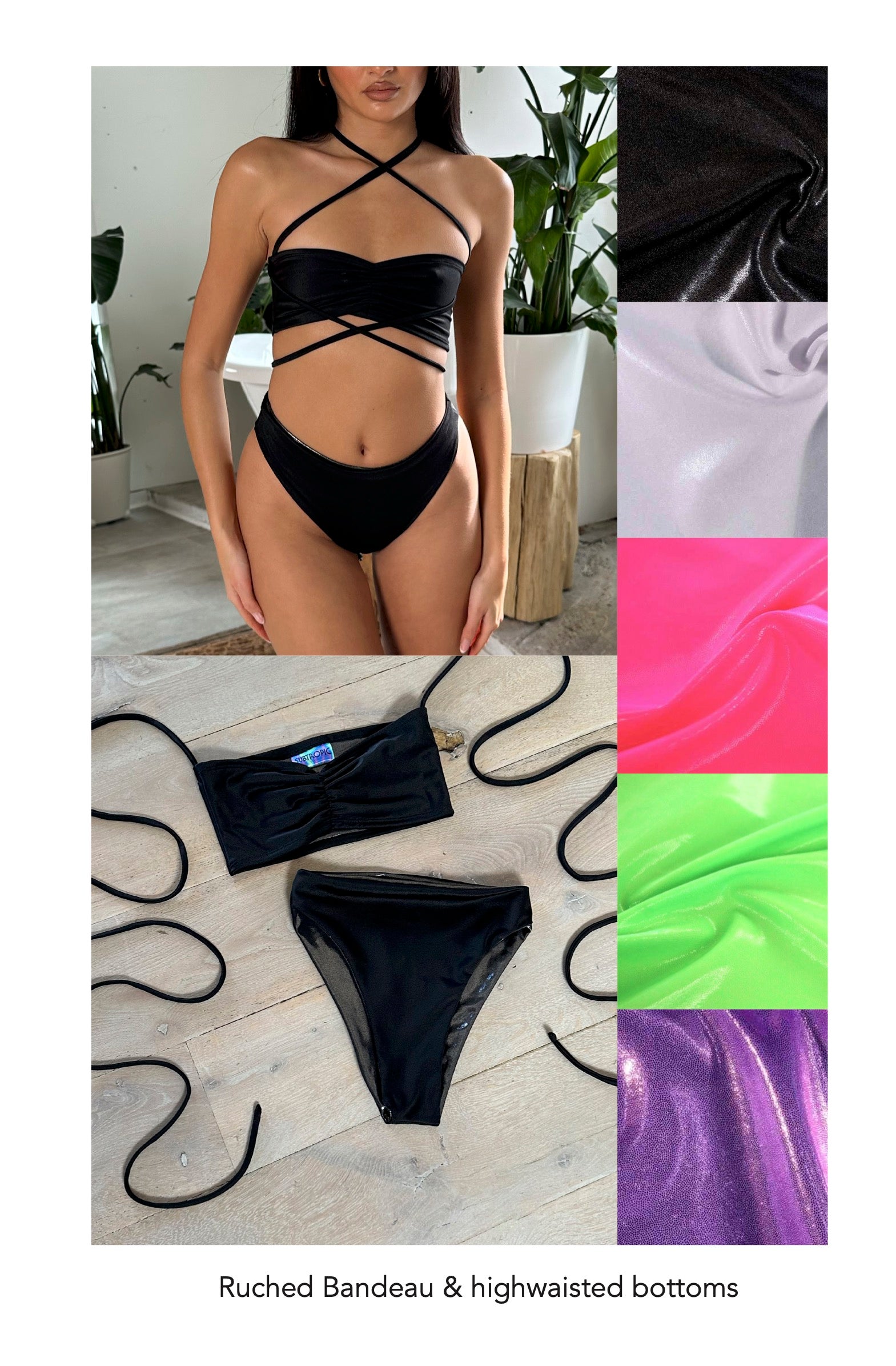 Bandeau & high waisted bottoms - Choose your colour image 3
