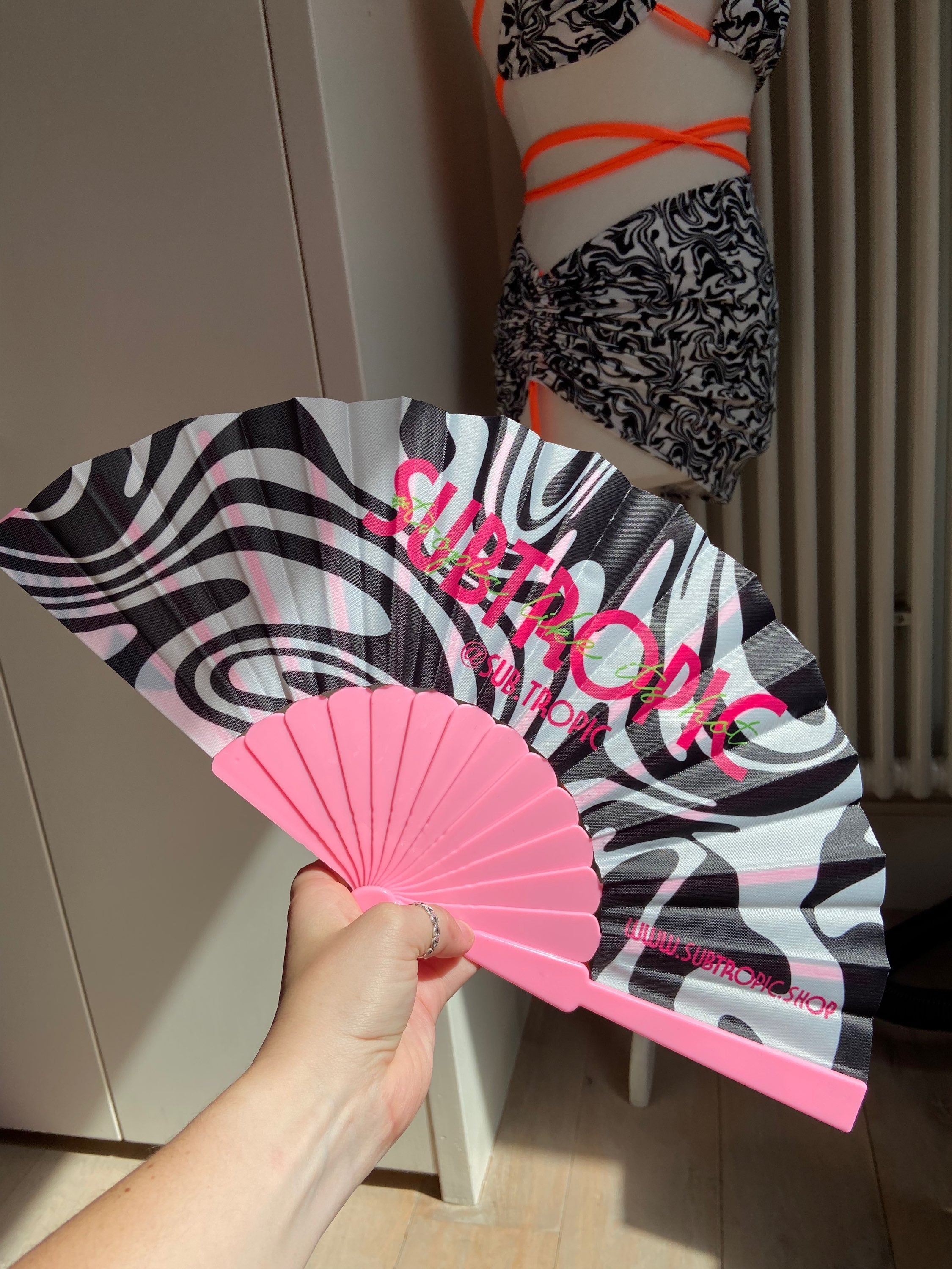 Monochrome swirl - Branded hand fan (choose your colour) image 0