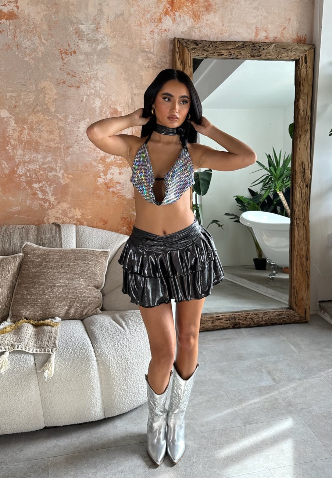 Holographic sparkle (black) - cowl neck, skirt & choker image 0
