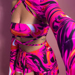 Bandeau, Arm sleeves & Shorts set - UV Wavey print (Pink colour) image 1