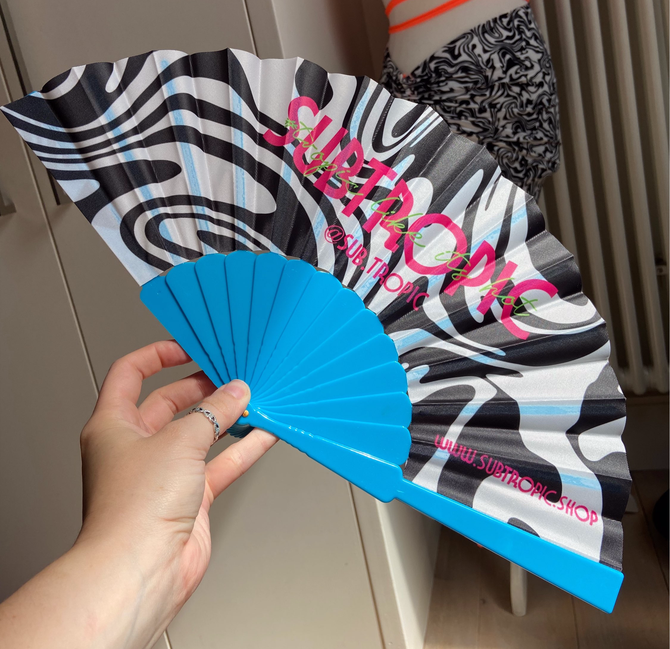 Monochrome swirl - Branded hand fan (choose your colour) image 1