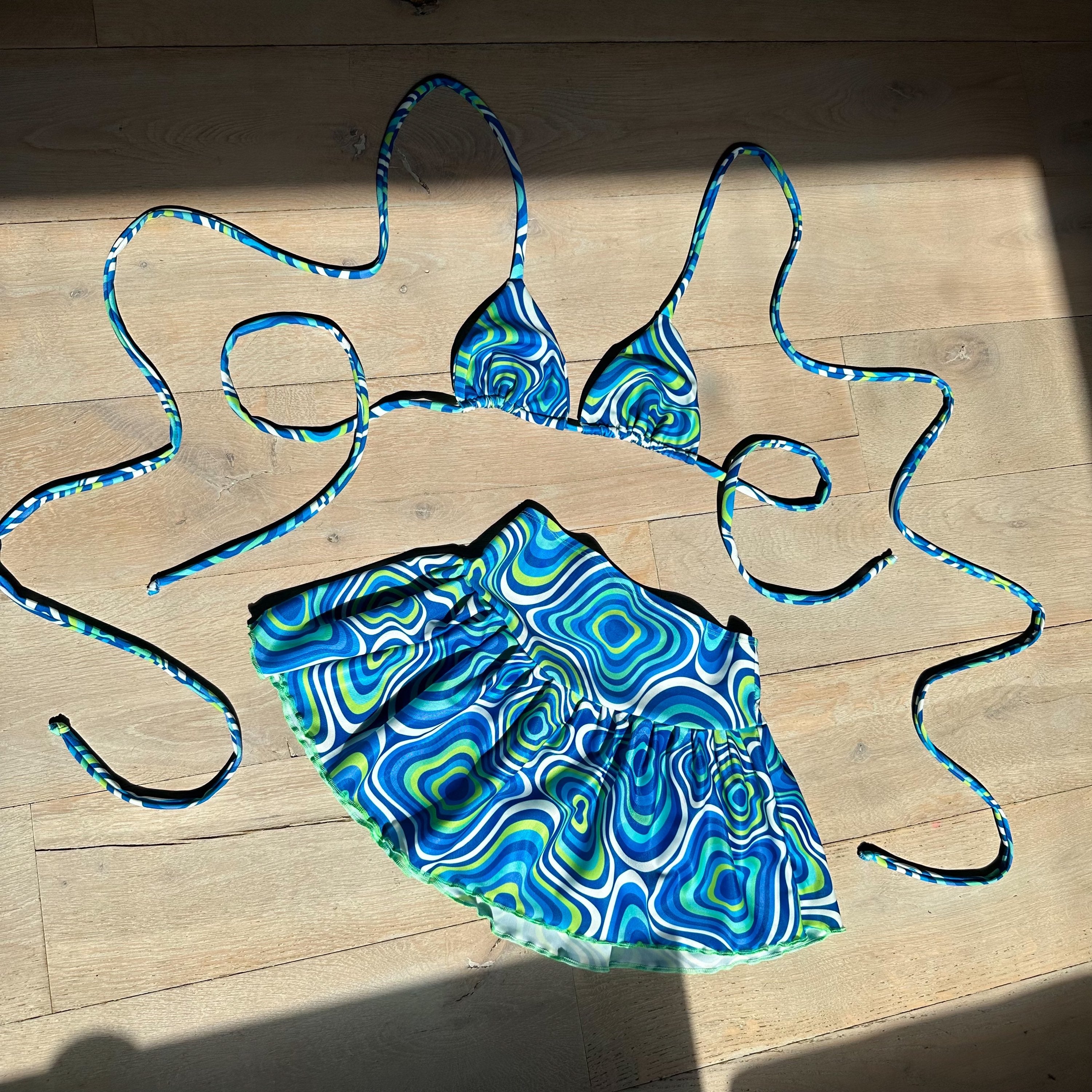 Groovy baby print (Blue & Green) - Bikini, extreme crop & mini skirt  image 1