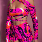 Bandeau, Arm sleeves & Shorts set - UV Wavey print (Pink colour) image 1