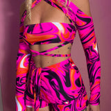 Bandeau, Arm sleeves & Shorts set - UV Wavey print (Pink colour) image 1