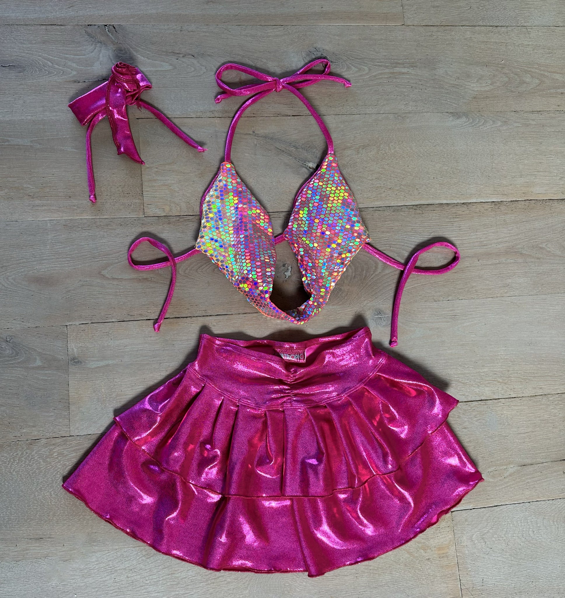 Holographic sparkle bundle (pink) - cowl neck, skirt & choker image 1