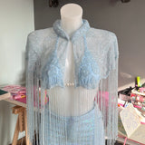 Baby Blue Hand Embellished Beaded Cape