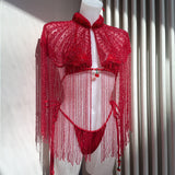 Red Hand Embellished Beaded Cape