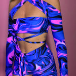 Bandeau, Arm sleeves & Shorts set - UV Wavey print (Blue colour) image 3
