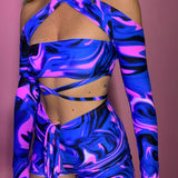 Bandeau, Arm sleeves & Shorts set - UV Wavey print (Blue colour) image 3
