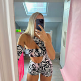 Monochrome Swirl - Unitard with pink bandeau & Fringe sleeve image 3