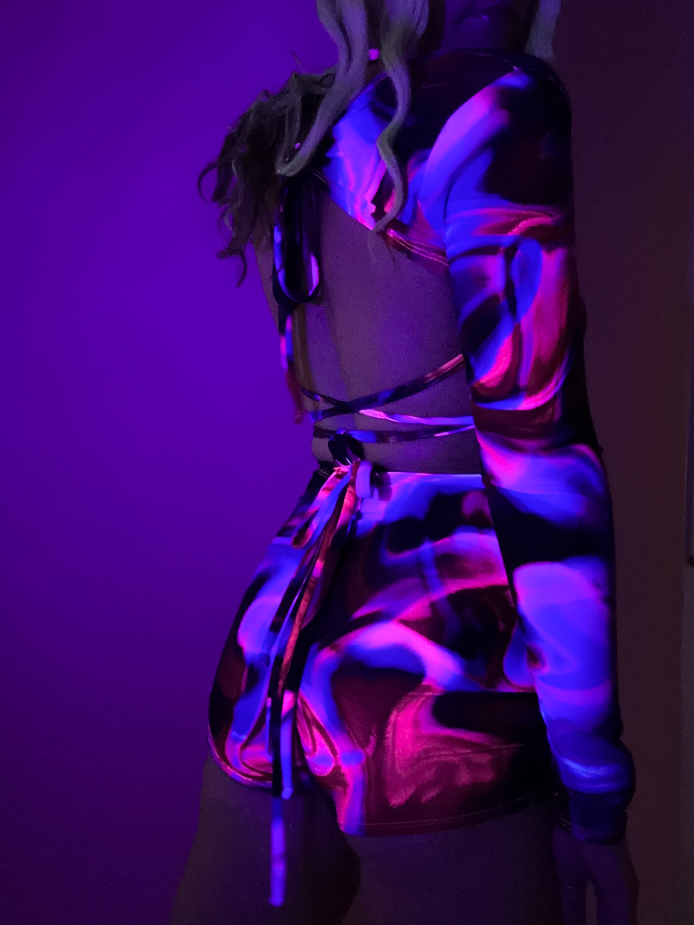 Bralet, Long sleeve crop & Shorts set - UV Midnight swirl image 5
