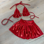 Metallic Red - Cherry charm bralet, layered skirt & rhinestone extreme crop top  image 3