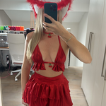 Metallic Red - Cherry charm bralet, layered skirt & rhinestone extreme crop top  image 7