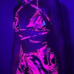 Bralet (or Bandeau) & Shorts set - UV Wavey print (Pink) image 4