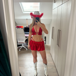 Metallic Red - Cherry charm bralet, layered skirt & rhinestone extreme crop top  image 5