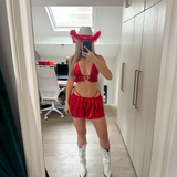 Metallic Red - Cherry charm bralet, layered skirt & rhinestone extreme crop top  image 5