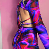 Bralet, Long sleeve crop & Shorts set - UV Midnight swirl image 10