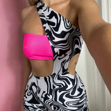 Monochrome Swirl - Unitard with pink bandeau & Fringe sleeve image 2