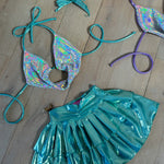 Holographic sparkle (blue) - cowl neck & skirt with choker image 0