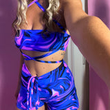 Bandeau & Shorts set - UV Wavey print (Blue) image 1