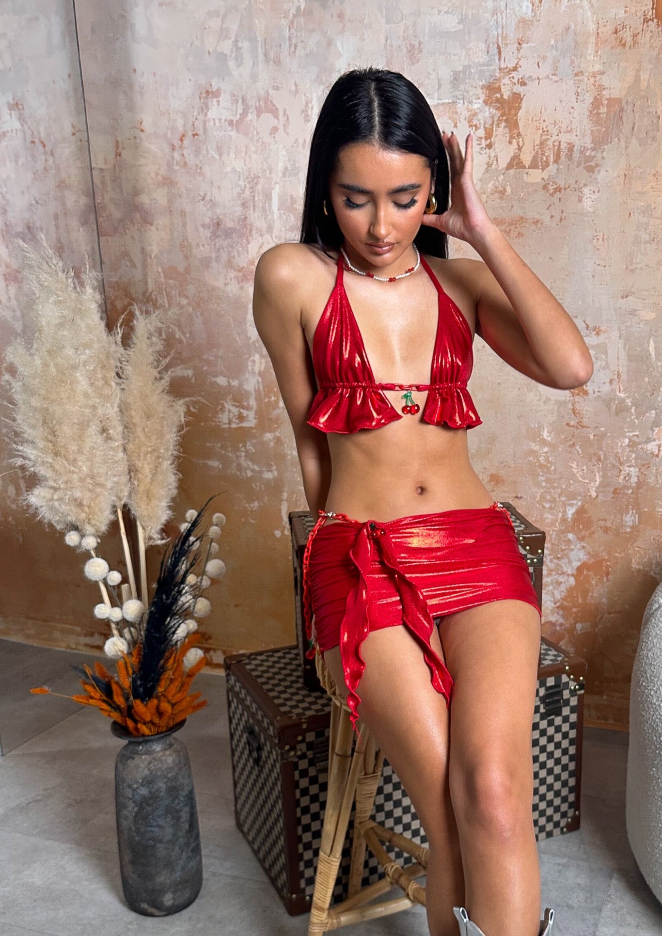 Metallic red - Bralet & micro mini skirt. image 0