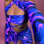Bandeau, Arm sleeves & Shorts set - UV Wavey print (Blue colour) image 0