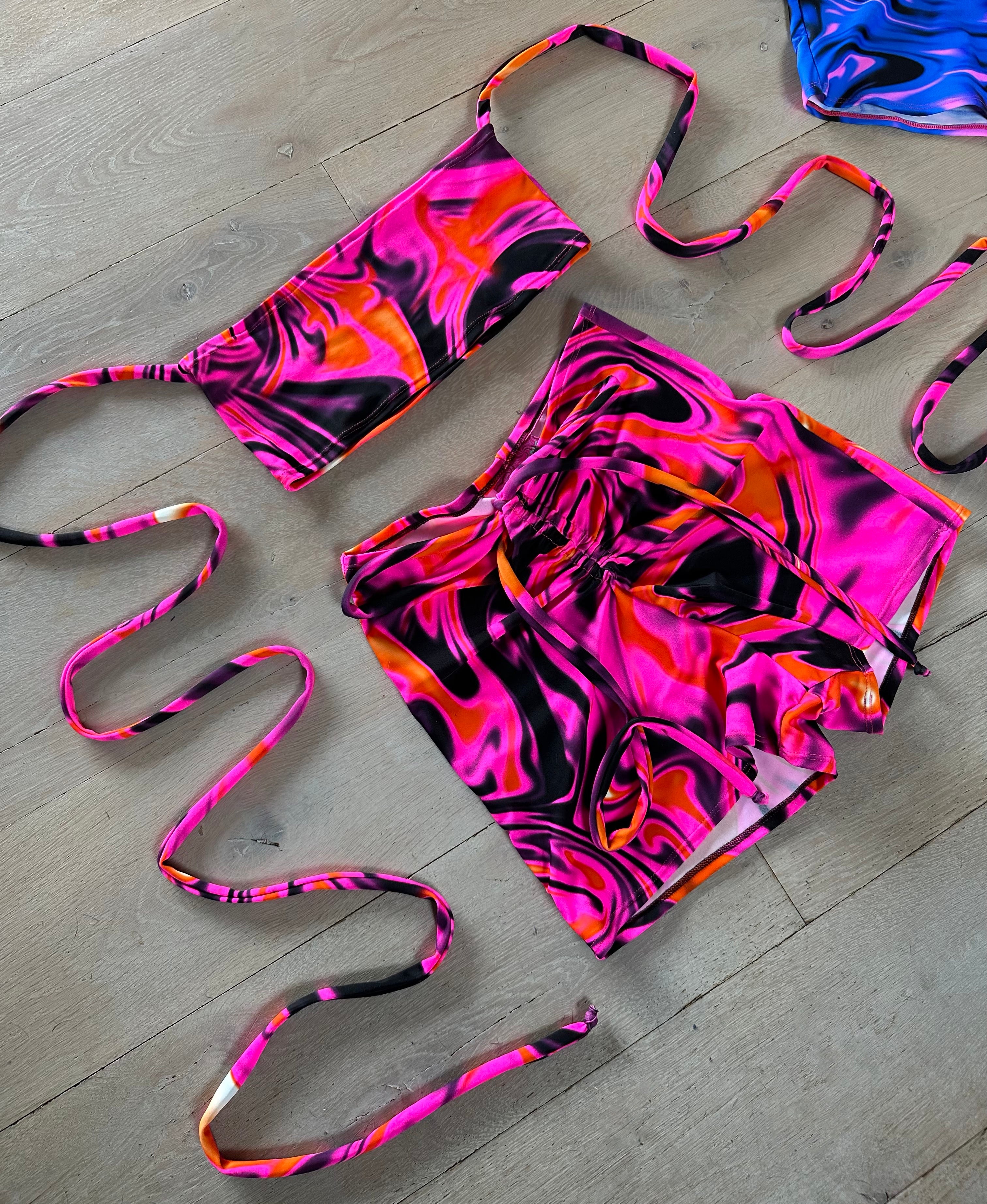 Bandeau (or Bralet) & Shorts set - UV Wavey print (Pink) image 6