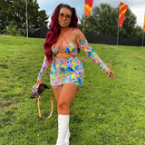 Top & Skirt - No arm sleeves - Psychedelic print image 2