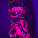 Bandeau (or Bralet) & Shorts set - UV Wavey print (Pink) image 0