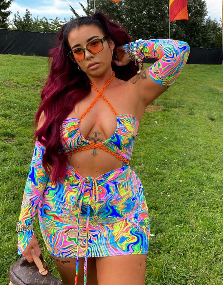 Top & Skirt - No arm sleeves - Psychedelic print image 4