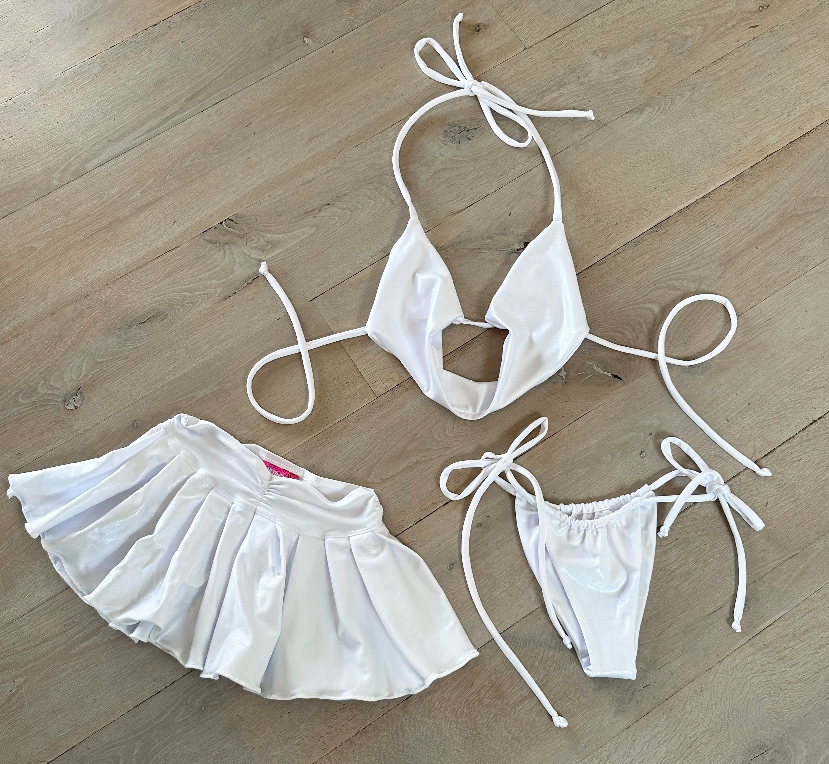 Bikini top, tie bottoms & micro mini skirt - Choose your colour image 0