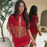 Red Mini Sequin Skirt