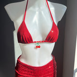 Red Mini Sequin Skirt